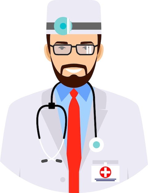Icônico do personagem Avatar do jovem médico de emergência em ilustração vetorial de estilo plano