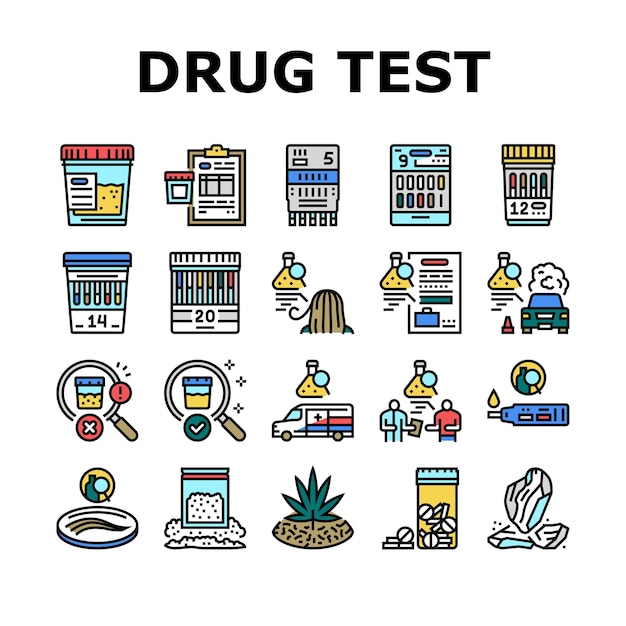 Iconos do dispositivo de exame de drogas set vector