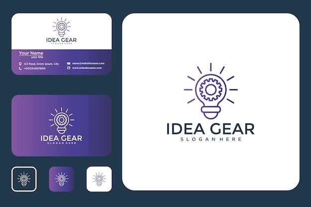 Ideia com design de logotipo de engrenagem e cartão de visita