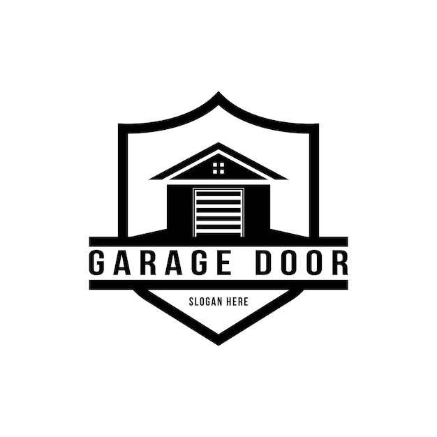 Vetor ideia de conceito de design de logotipo de porta de garagem com escudo