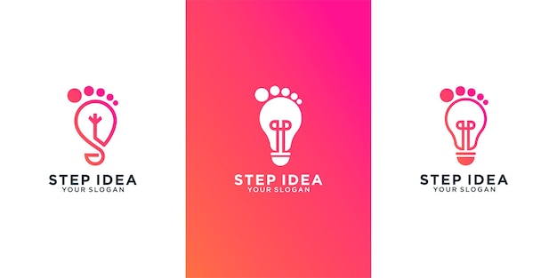 Idéia de conjunto de etapas, lâmpada de combinação e design de modelo de logotipo digital de pé Premium Vector