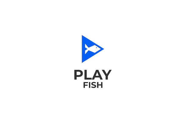 Ideia de ilustração vetorial de design de logotipo de mídia de peixe de jogo plano