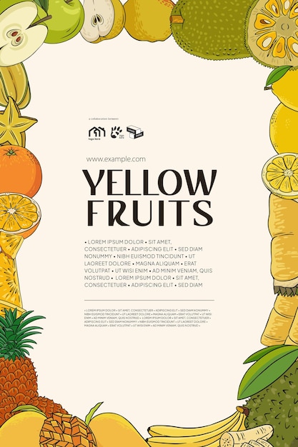 Vetor ideia de layout de frutas amarelas tropicais para brochura de cartaz