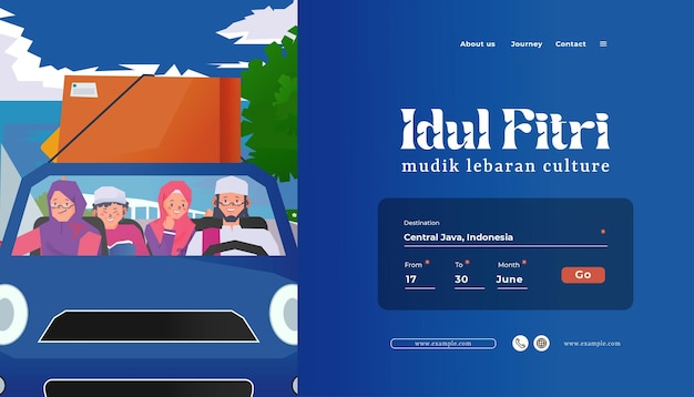 Ideia de página de destino com ilustração da cultura indonésia do eid al fitr mudik