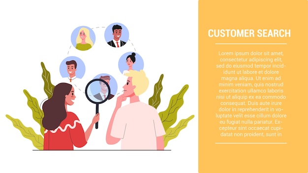 Vetor ideia de passos iniciais. fase de busca de clientes. estratégia de retenção de clientes. construção de estratégia de negócios. ilustração