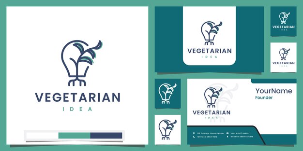 Ideia vegetariana inspiração de design de logotipo de cor de arte de linha saudável