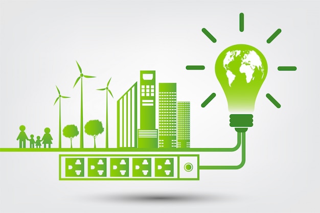 Idéias de energia salvam o conceito mundial Plug de energia ecologia verde