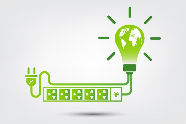 Idéias de energia salvar o conceito de mundo Ecologia de plug de energia verde