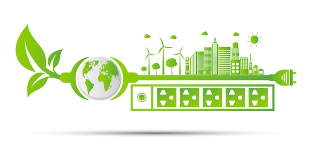 Vetor idéias de energia salvar o conceito de mundo ecologia de plug de energia verde