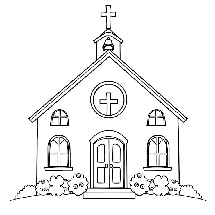 Vetor igreja cristã desenho ilustração vetorial página de colorir