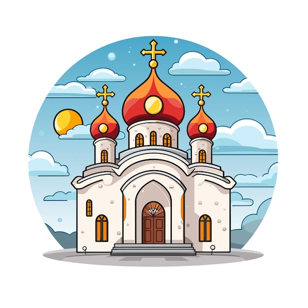 Igreja ortodoxa edifício catedral desenho animado arquitetura religiosa exterior vetor