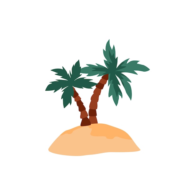 Ilha de areia tropical com palmeiras verdes ilustração vetorial plana isolada em fundo branco ilha de verão do paraíso ou ilha com duas palmas