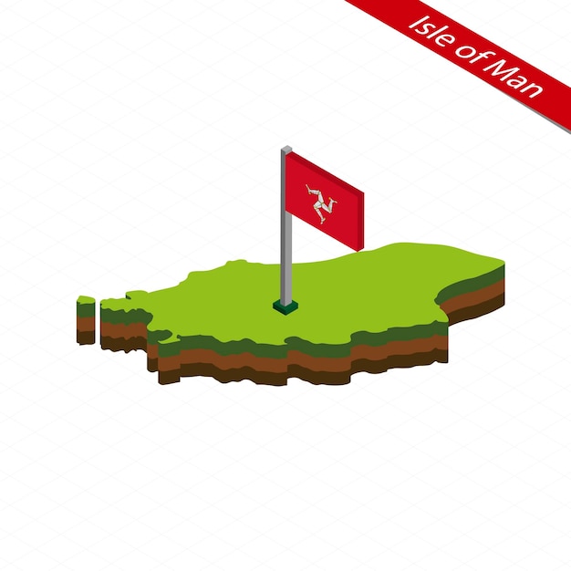 Ilha de Man isométrico mapa e bandeira ilustração vetorial