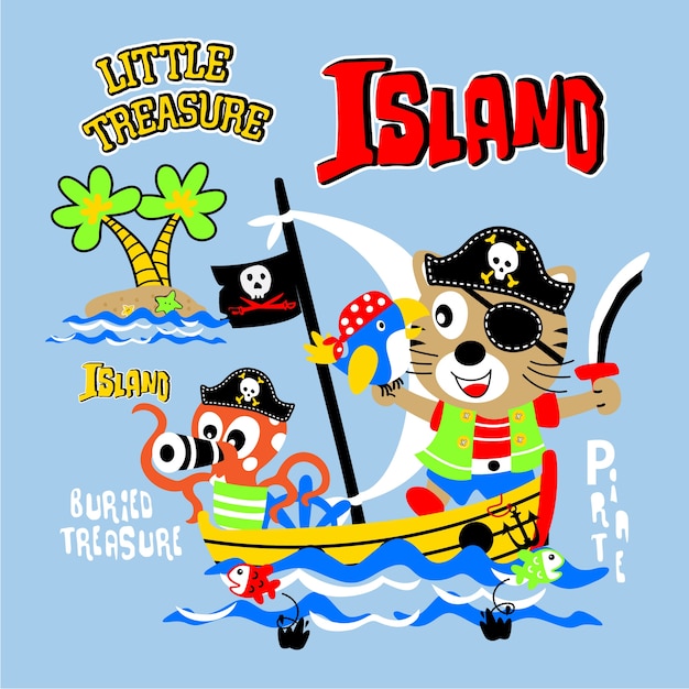 Ilha do tesouro de pirata engraçado dos desenhos animados