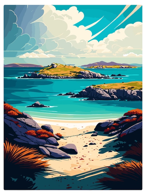 Vetor ilhas de scilly decoração cartaz de viagem vintage lembrança cartão postal retrato pintura ilustração
