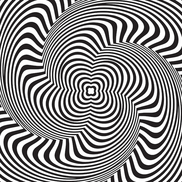 Vetor ilusão de óptica. abstrato com padrão ondulado. redemoinho listrado preto e branco