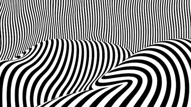 Ilusão óptica op art fundo ondulado com textura de listras pretas e brancas