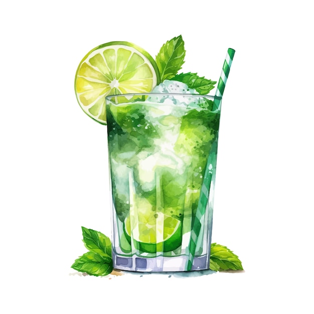 Ilustra??o de coquetel mojito em aquarela