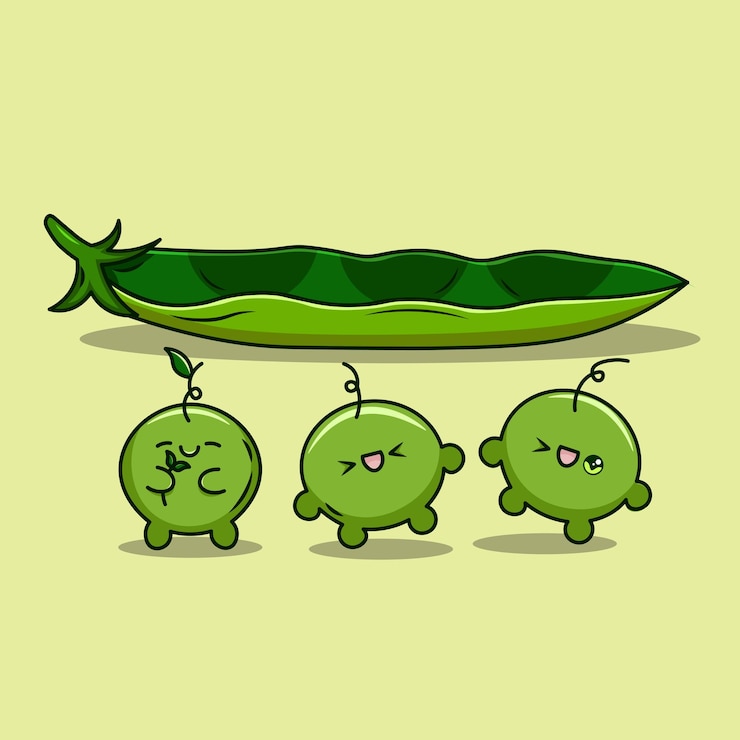 Vetor ilustra??o fofa e feliz de tr?s ervilhas