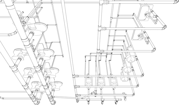 Ilustração 3d da construção de edifícios e tubulação