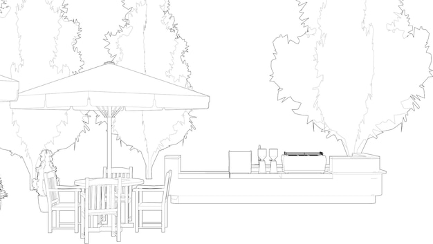 Ilustração 3D de cafeteria