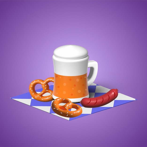 Ilustração 3d de cerveja de pôster da oktoberfest