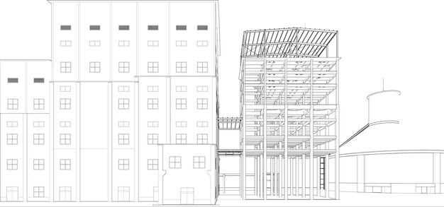 Vetor ilustração 3d de edifício industrial