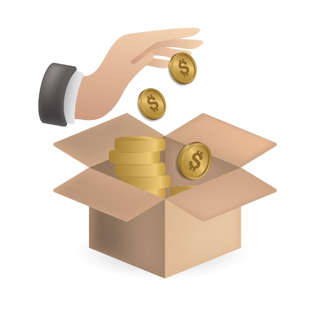 Ilustração 3d de ícone de doação da coleção de crowdfunding Ícone 3d de doação criativa para infográficos de modelos de design web e muito mais