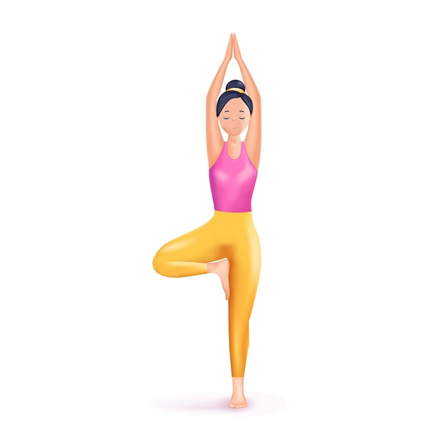 Ilustração 3d de meditação feliz calma mulher meditando zen yoga meditação relaxe recreação estilo de vida saudável harmonia e equilíbrio vida psicologia autocuidado 3d vector