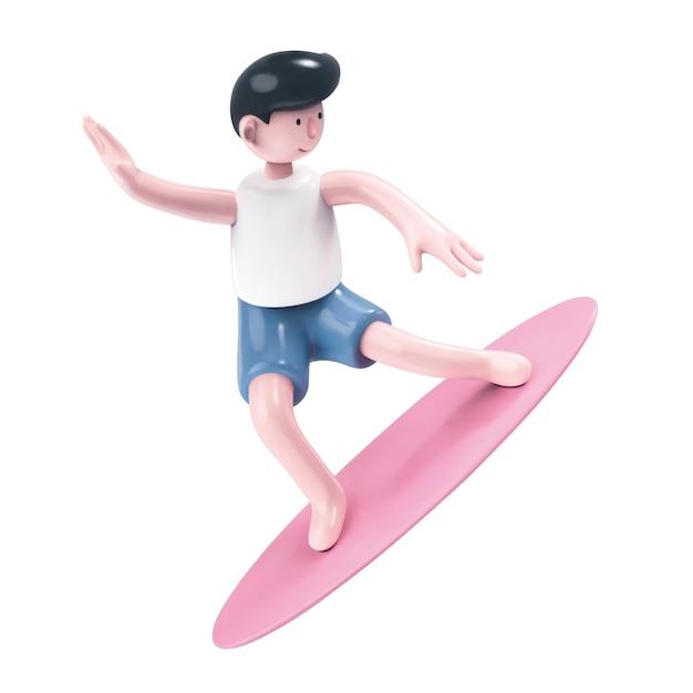 Ilustração 3d de menino de surf