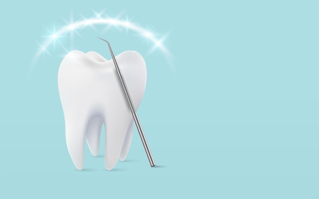 Ilustração 3D de um dente branco dente brilhante saudável escudo em torno do dente branco cuidados dentários