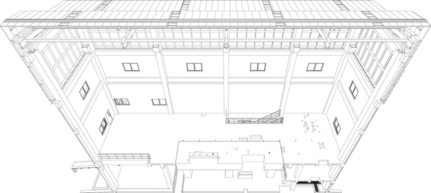 Vetor ilustração 3d de um edifício industrial