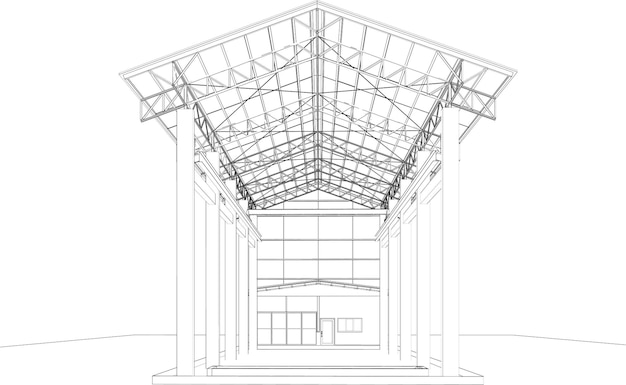 Vetor ilustração 3d de um edifício industrial