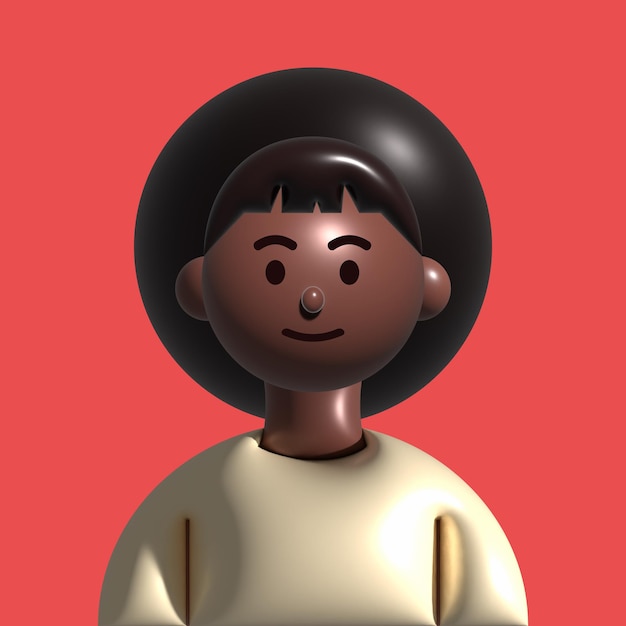 Ilustração 3D de uma garota sorridente afro-americana. Retrato de volume de uma linda garota africana.