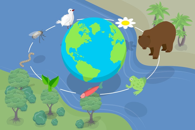 Vetor ilustração 3d de vetores planos isométricos da biodiversidade