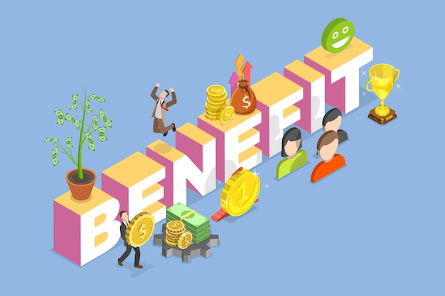 Ilustração 3D de vetores planos isométricos do benefício
