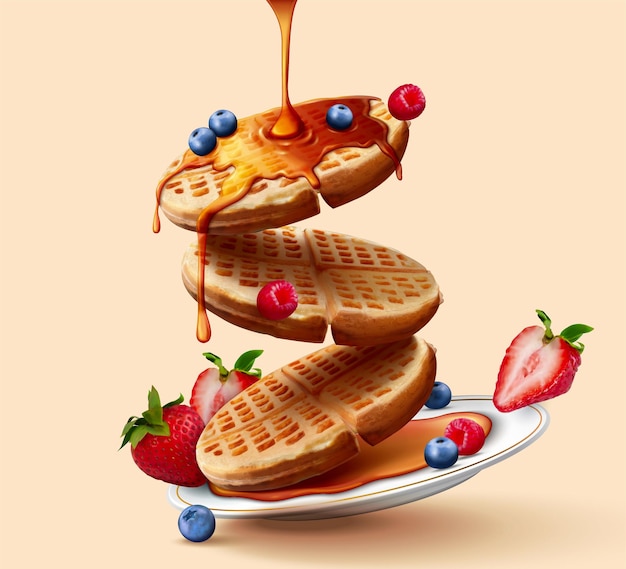 Ilustração 3d de waffles de torradeira