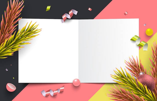 Ilustração 3d do quadro de natal com papel em branco para texto