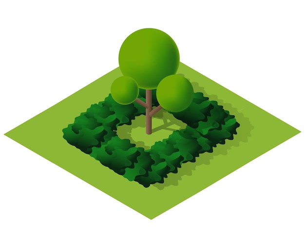 Ilustração 3D isométrica da paisagem da vista superior do bairro da cidade com árvores com parque