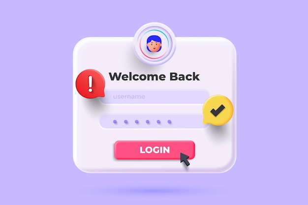 Ilustração 3d moderna do conceito de login