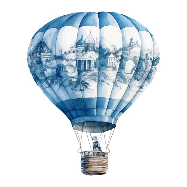Ilustração a aquarela de um balão de ar quente azul ilustração ai