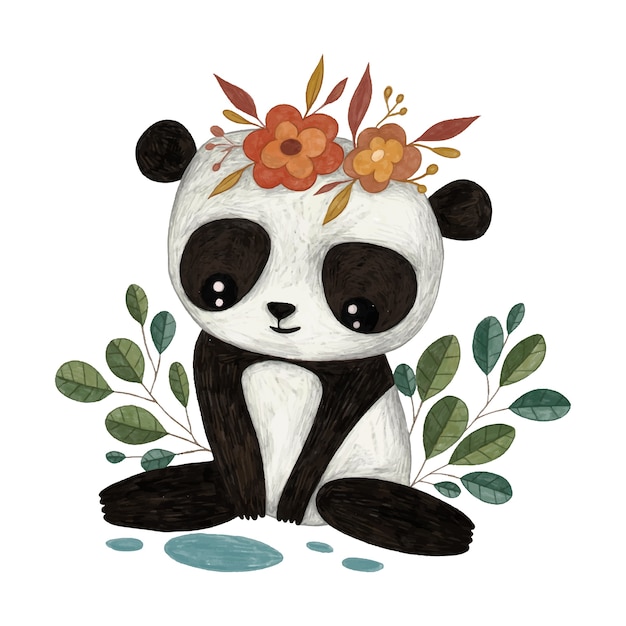 Ilustração a lápis de panda fofo