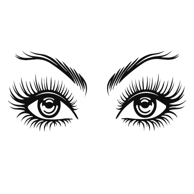 Vetor ilustração a preto e branco de um par de olhos com pestanas compridas.