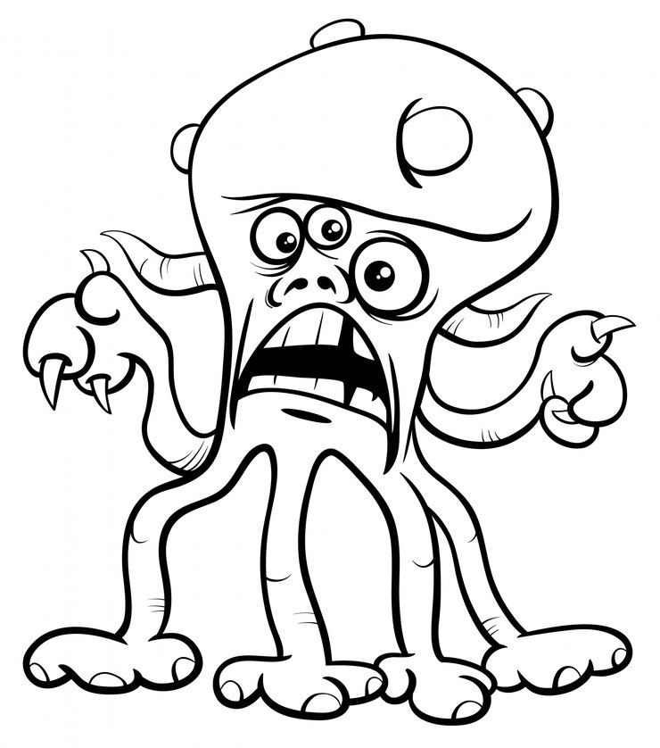 Vetor ilustração a preto e branco do livro de cores de caráter de fantasia de monstro