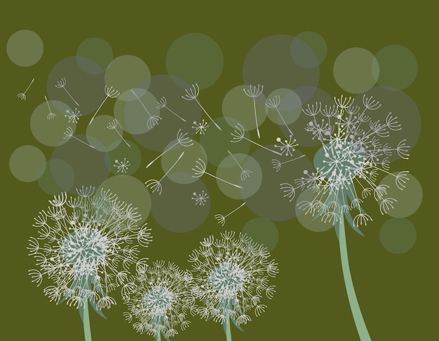 Ilustração abstrata de dente-de-leão no vento desenho floral delicado