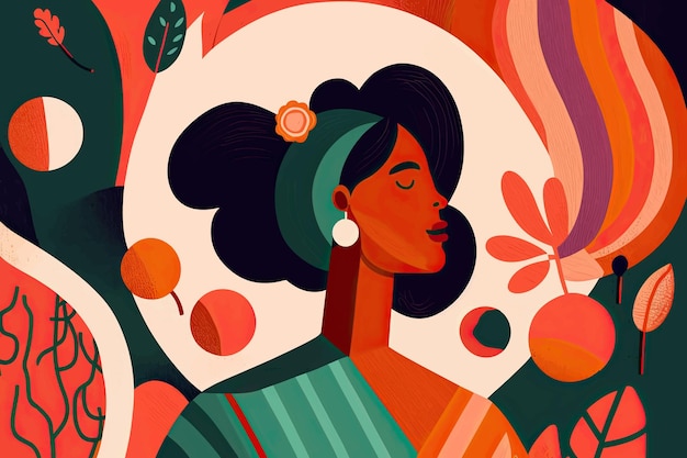 Ilustração abstrata de uma mulher ou menina de aparência africana ou latina Cartaz do dia da mulher Vetor EPS 10