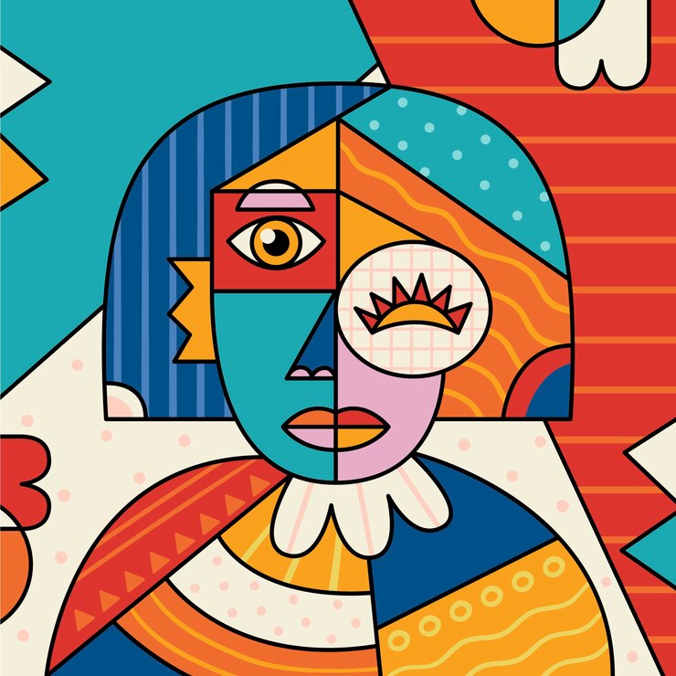 Vetor ilustração abstrata desenhada à mão ao estilo de picasso