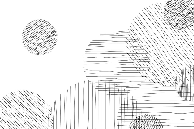 Ilustração abstrata monocromática com linhas verticais e horizontais em círculos fundo desenhado à mão