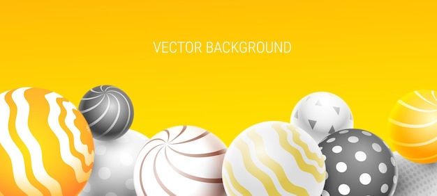 Vetor ilustração abstrata vetorial com bola decorativa 3d a cores em fundo amarelo modelo com bolha de brilho texturizada com padrão design de estilo abstrato 3d com forma de esfera para banner web