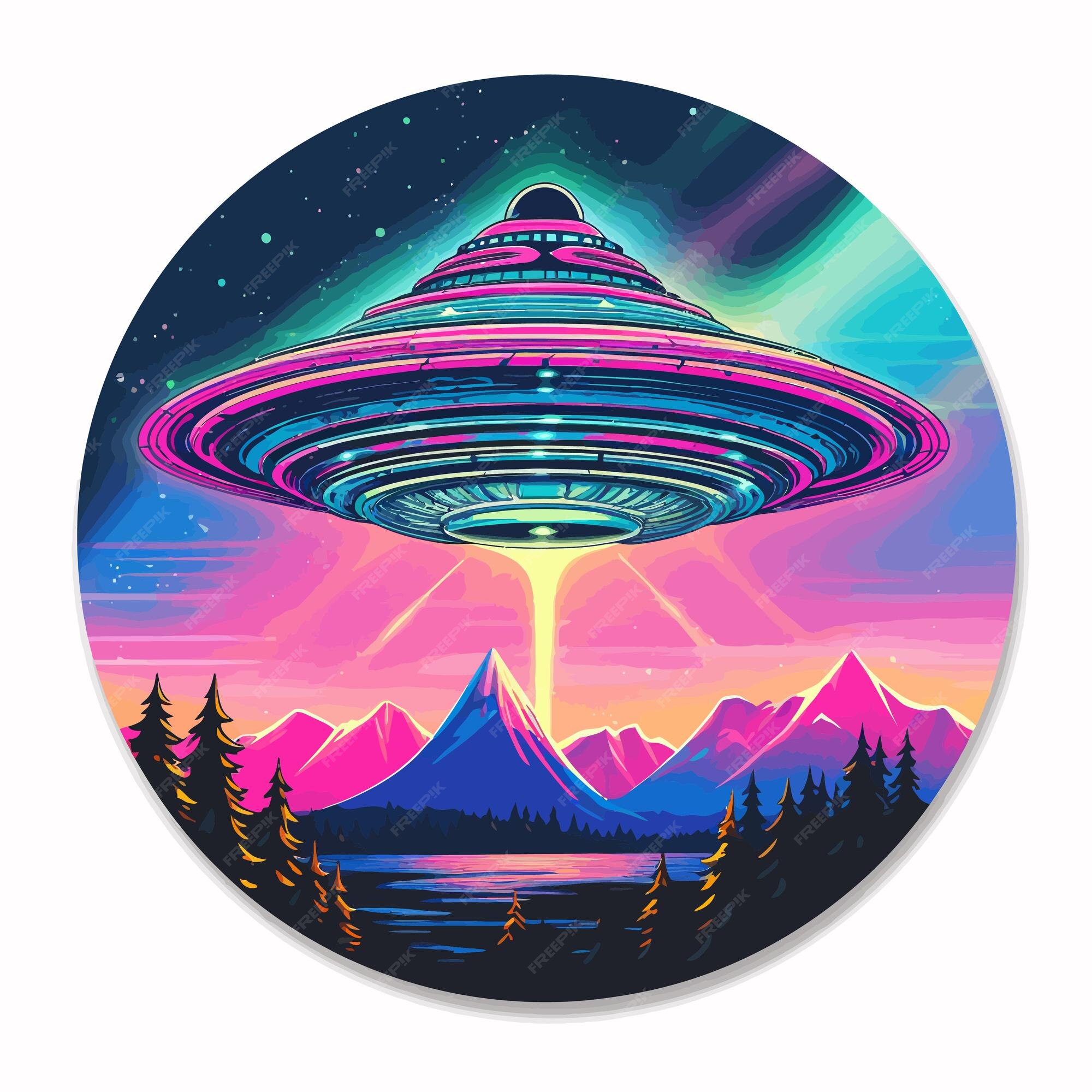 Ufo Abdução Vintage Desenho Colorido Ilustração do Vetor